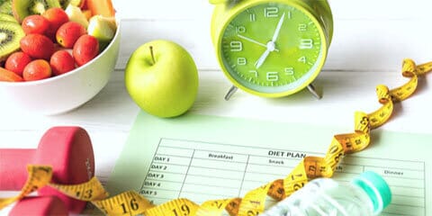 Fruit, Clock, Measuring Tape, Diet Plan