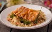 Orange Glazed Salmon with Cous Cous and Vegetables